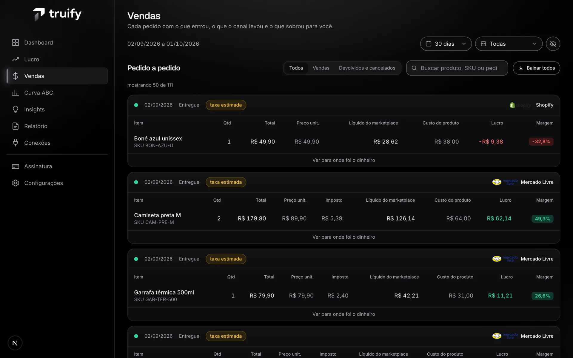Tela Vendas da Truify